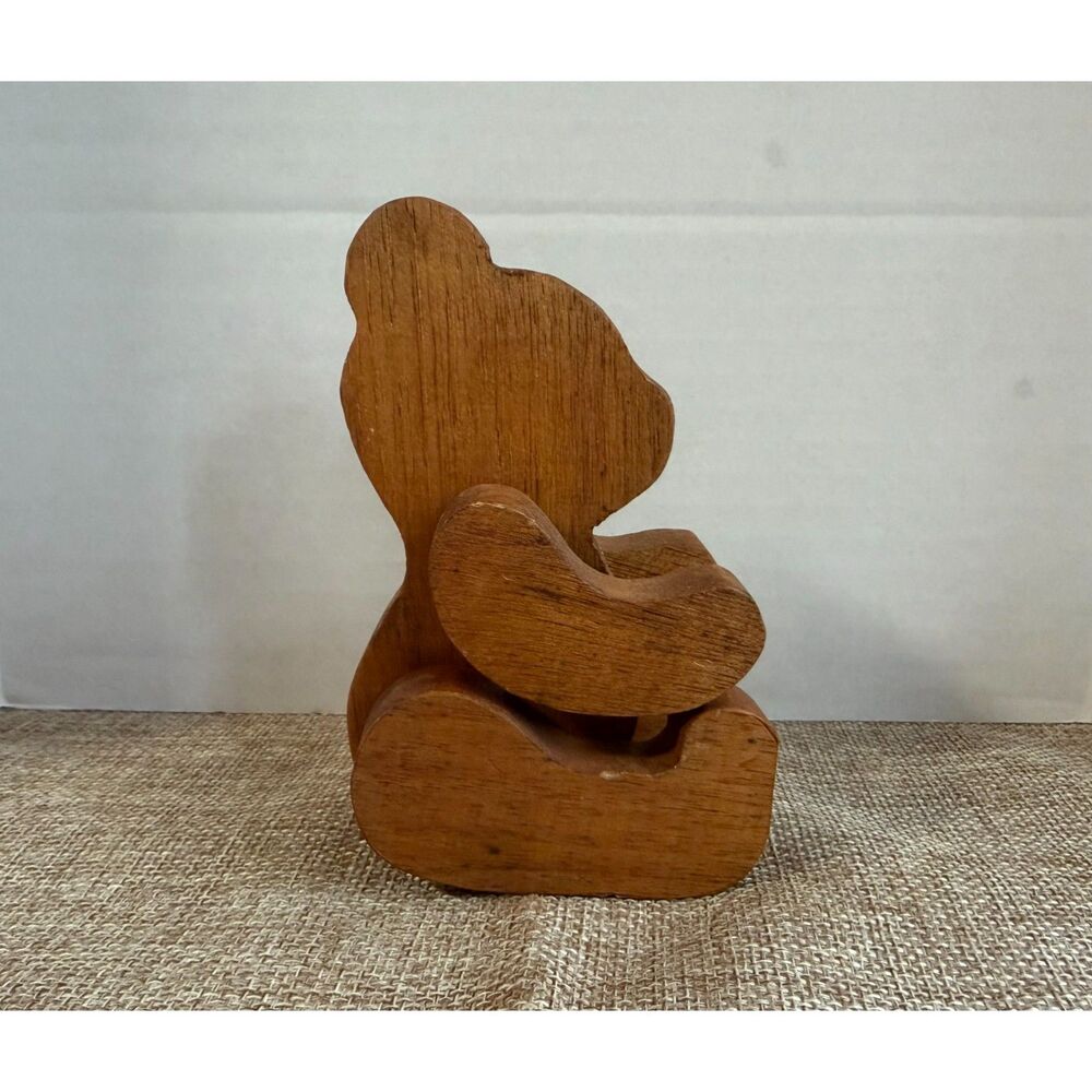 Vintage Hand Carved Wooden Bear Sculpture Folk Art Waldorf Style Decor